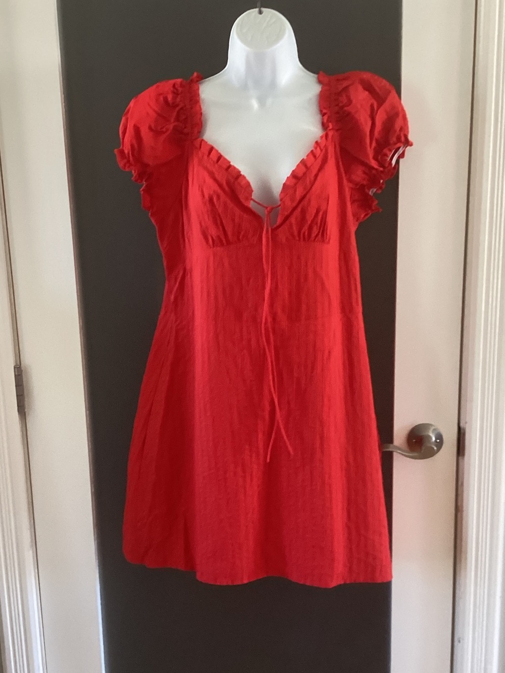 SHEIN Red Puff Sleeve Mini Dress